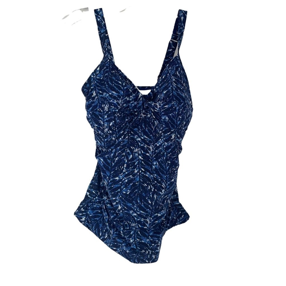 NWT L.L. Bean Blue White Printed Tankini Swimsuit Top 8